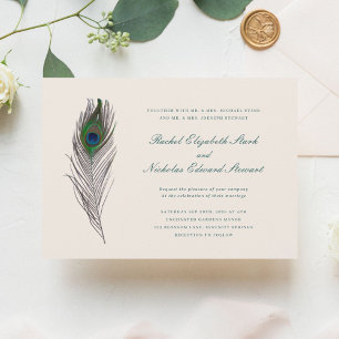 Vintage Peacock Feather Wedding Invitation