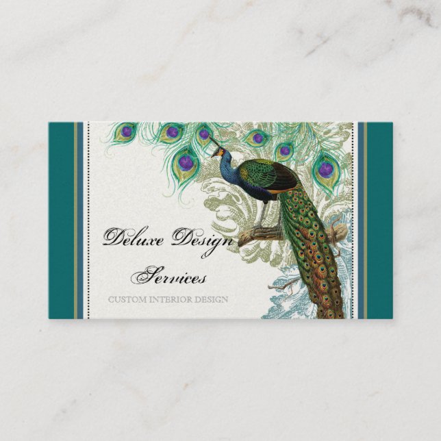 Vintage Peacock, Feathers - Elegant Business Cards (Front)
