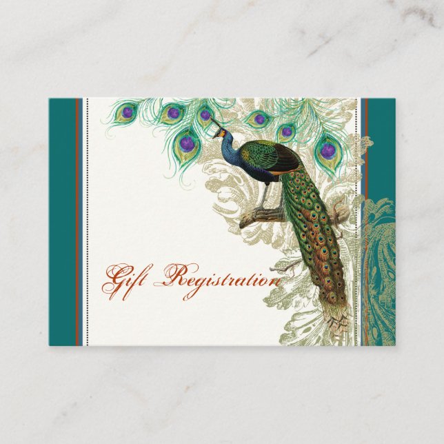 Vintage Peacock, Feathers - Gift Registration Card (Front)