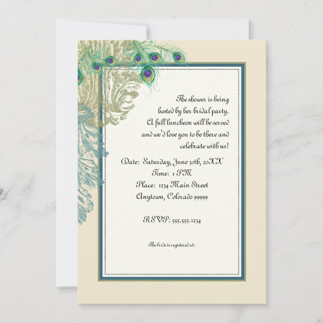 Vintage Peacock, Feathers n Etchings - Invitation (Front)