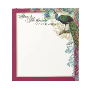 Vintage Peacock, Feathers n Etchings, New Orleans Notepad