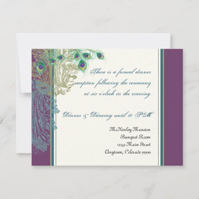 Vintage Peacock, Feathers  Reception Invitation (Front)