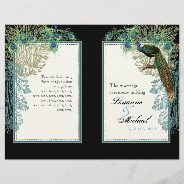 Vintage Peacock, Feathers - Wedding Program (Front)