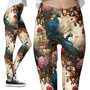 Vintage Peacock Floral Leggings