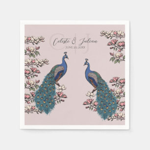 Vintage Peacock Floral Pattern Pink Wedding Napkin