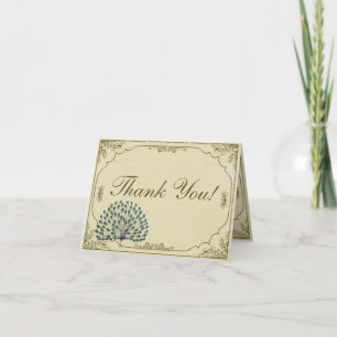 Vintage Peacock Folded Wedding Thank You Card