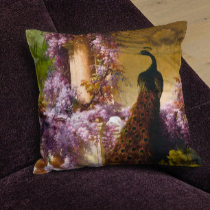 Vintage Peacock Garden Artwork Romantic Wisteria Cushion