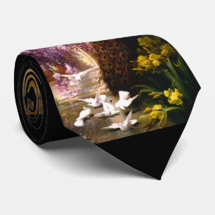 Vintage Peacock Garden Artwork Romantic Wisteria Tie