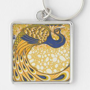 Vintage Peacock Illustration Art Nouveau Key Ring