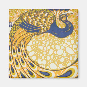 Vintage Peacock Illustration Art Nouveau Magnet