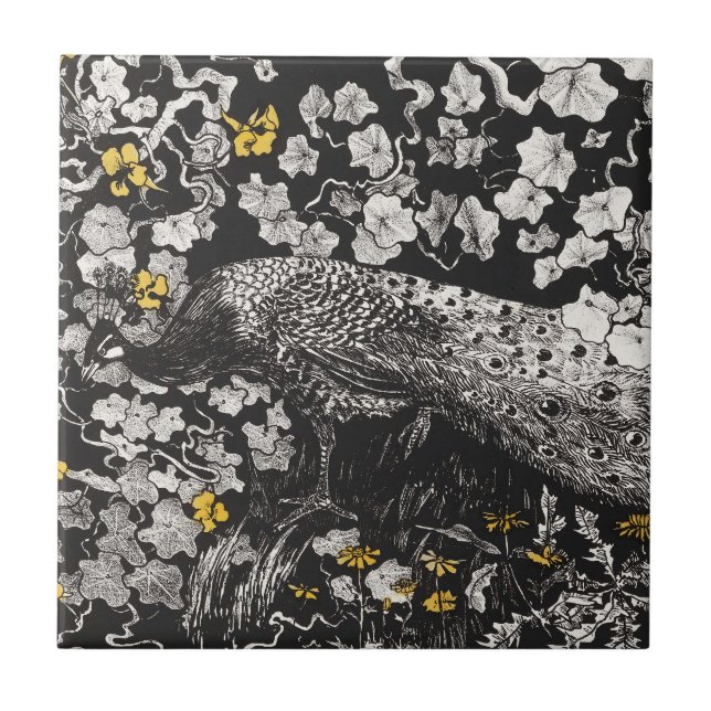 Vintage Peacock Illustration by Theo van Hoytema Tile (Front)