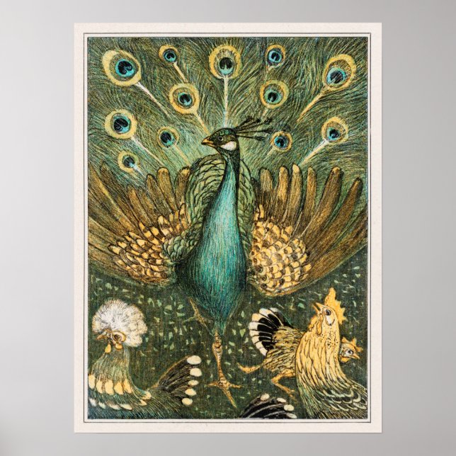 Vintage Peacock Illustration Poster (Front)
