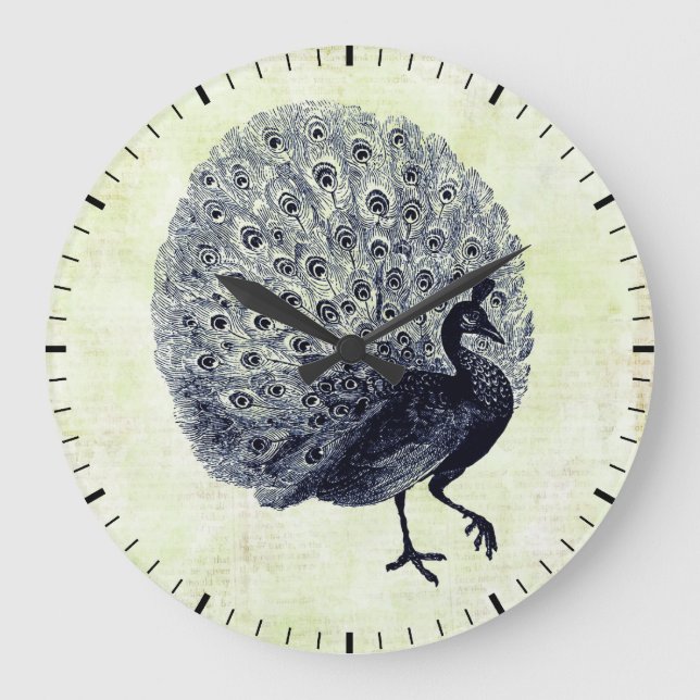 Vintage Peacock Illustration Wall Clock (Front)