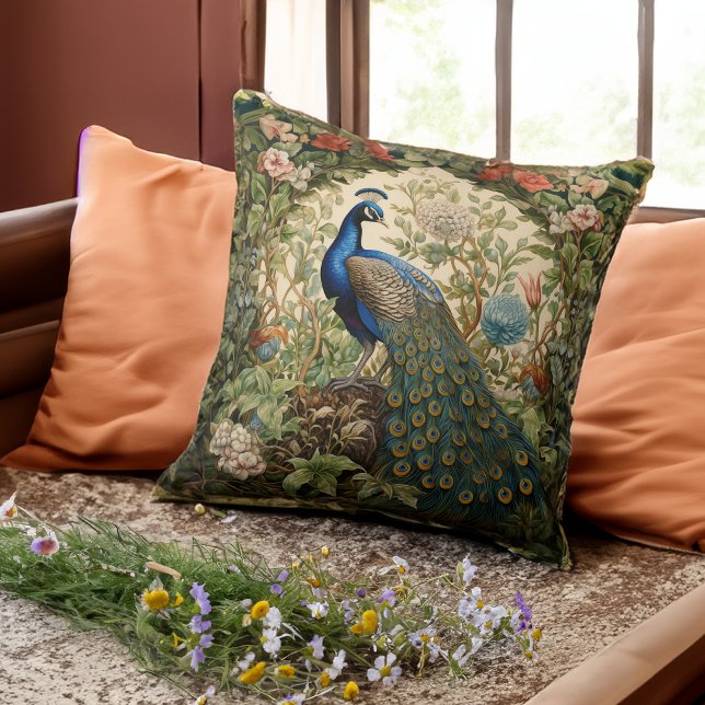 Vintage Peacock in a Flower Garden Cushion (Creator Uploaded)