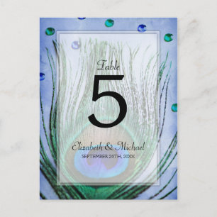 Vintage Peacock Jewels Blue Wedding Table Number Postcard
