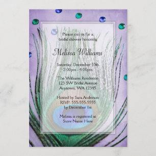 Vintage Peacock Jewels Purple Bridal Shower Invitation