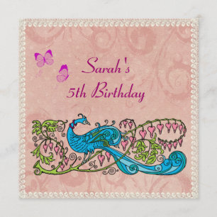 Vintage Peacock Lacy Pink Birthday Invitation