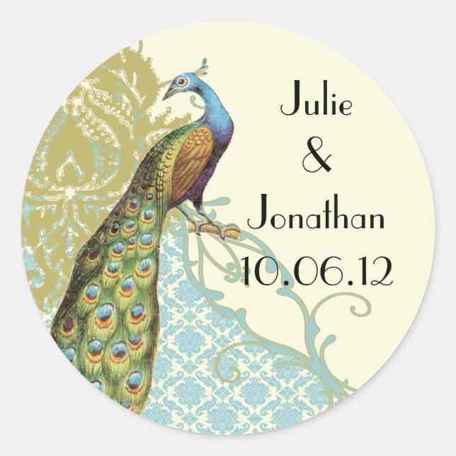 Vintage Peacock Lagoon Damask Sticker (Front)