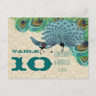 Vintage Peacock Love Bird Table Number Postcard