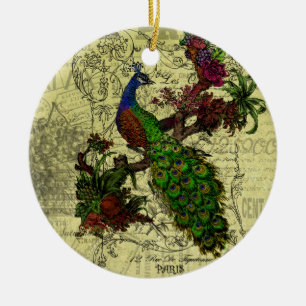 Vintage Peacock on Branch Apparel and Gifts Ceramic Tree Decoration