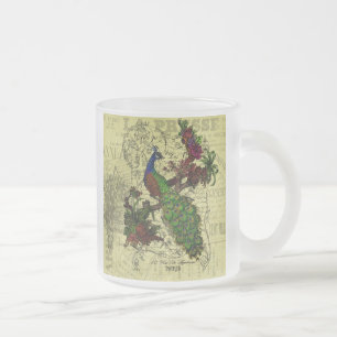 Vintage Peacock on Branch Apparel and Gifts Frosted Glass Coffee Mug