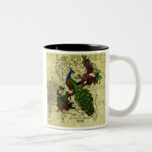 Vintage Peacock on Branch Apparel and Gifts Two-Tone Coffee Mug