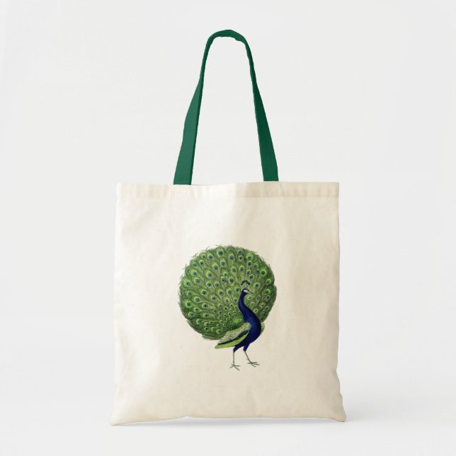 Vintage Peacock Open Fan Tote Bag (Front)