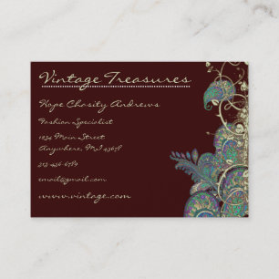 Vintage Peacock Paisleys Swirl Design Business Card