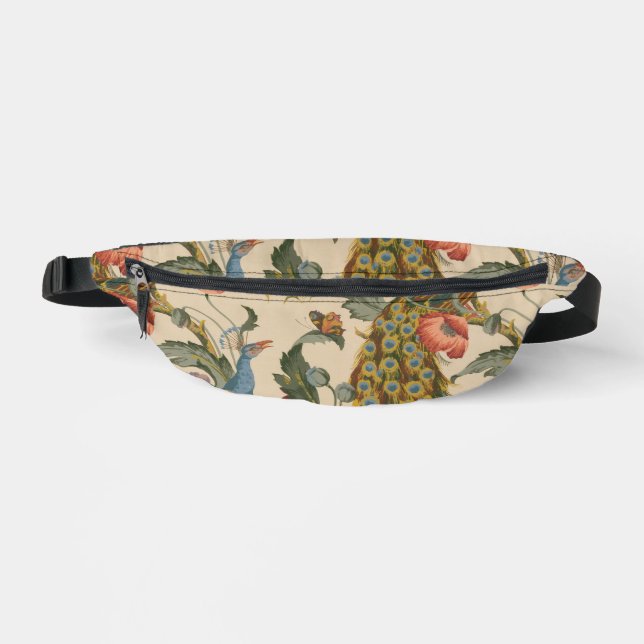 Vintage Peacock Pattern Colourful Art Bum Bags (Front)