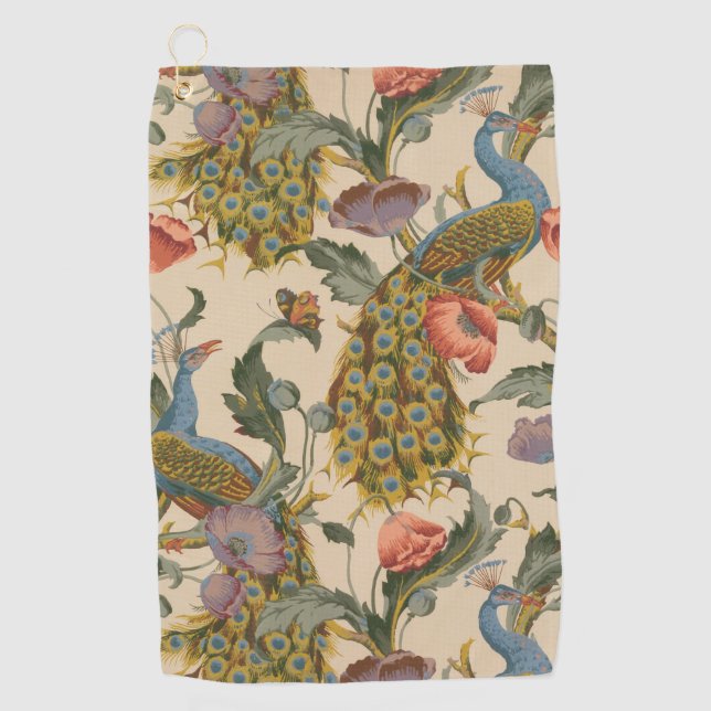 Vintage Peacock Pattern Colourful Art Golf Towel (Front)