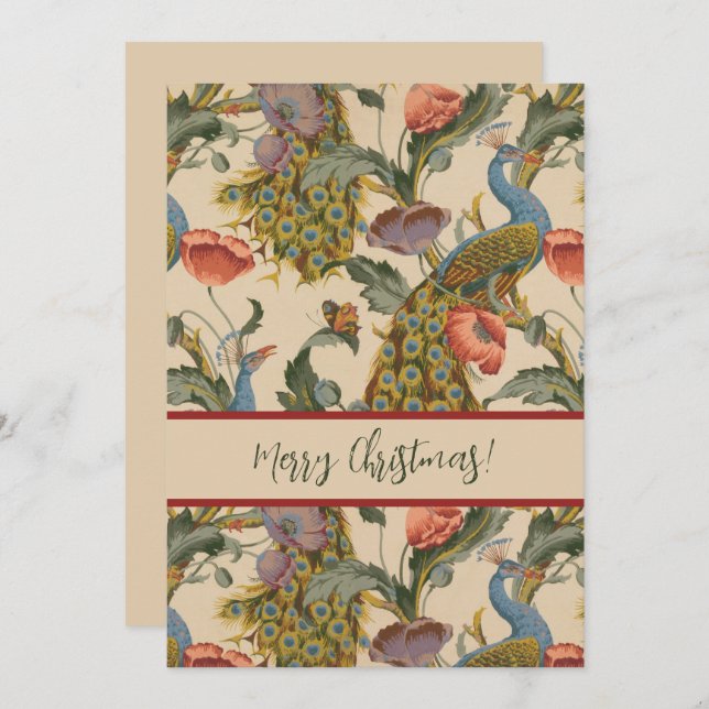 Vintage Peacock Pattern Colourful Art Holiday Card (Front/Back)