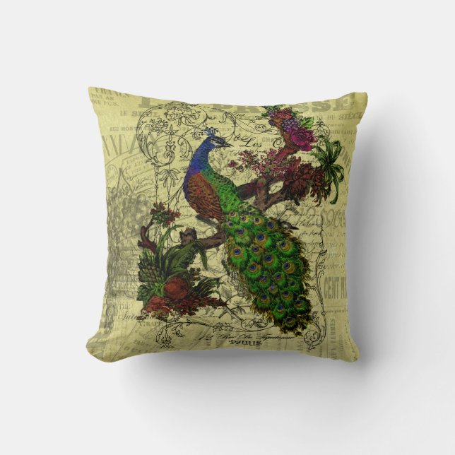 Vintage Peacock Pillow (Front)