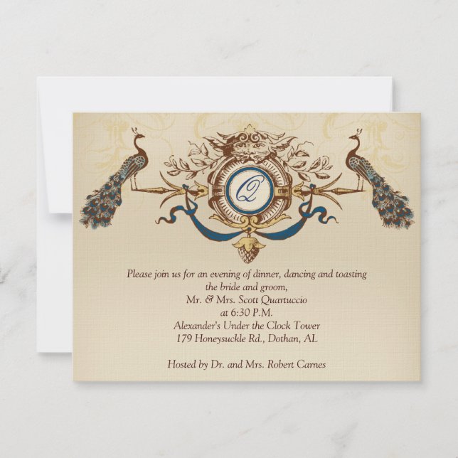 Vintage Peacock Reception Card Horizontal b (Front)
