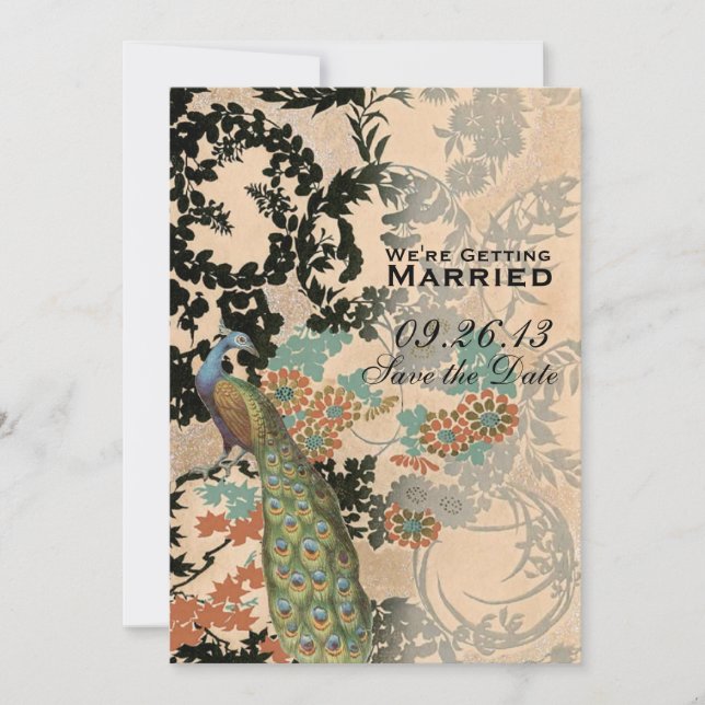 Vintage Peacock Save The Date (Front)