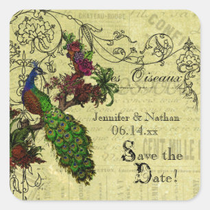 Vintage Peacock Save the Date Stickers