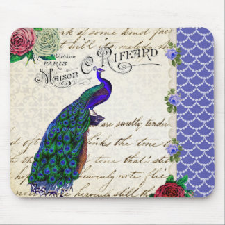 Vintage Peacock Song Collage Mouse Pad