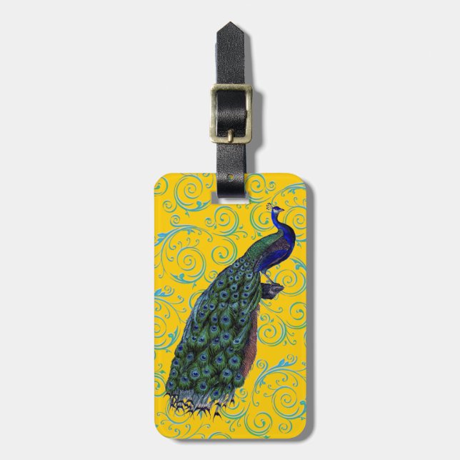 Vintage Peacock Swirl Luggage Tag (Front Vertical)