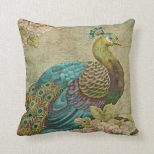 Vintage Peacock Throw Pillow