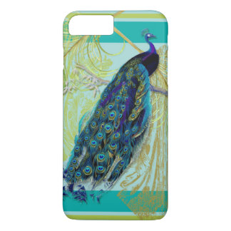 Vintage Peacock w Etched Swirls n Feathers Art iPhone 8 Plus/7 Plus Case
