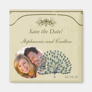 Vintage Peacock Wedding Announcement Magnet