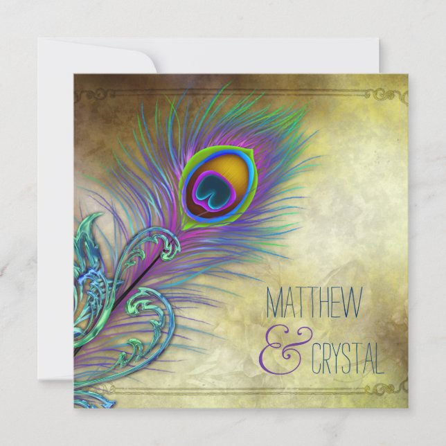 Vintage Peacock Wedding Invitation (Front)