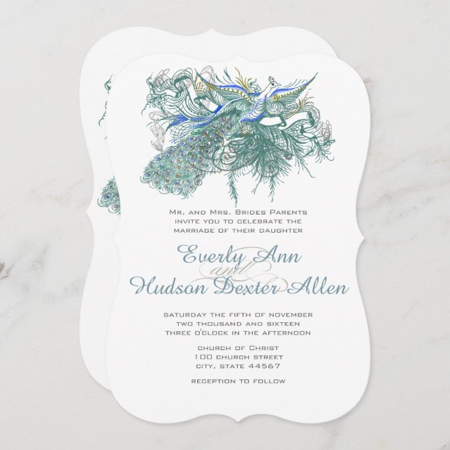Vintage Peacock  Wedding Invitations (Front/Back)