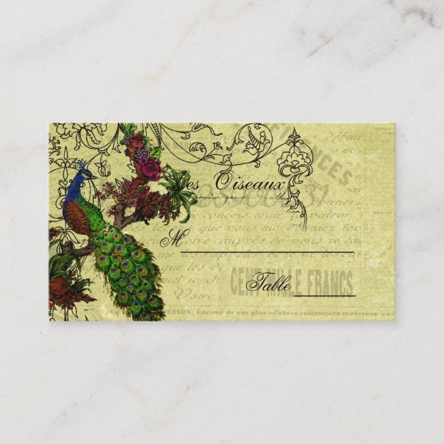Vintage Peacock Wedding Place Cards (Front)