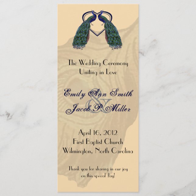 Vintage Peacock Wedding Programs Programme (Front)