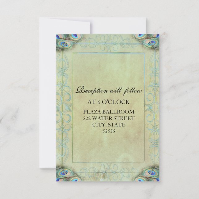Vintage Peacock Wedding Reception card (Front)