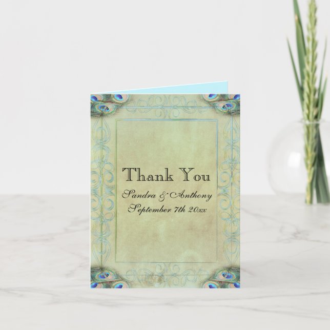 Vintage Peacock Wedding Thank You Card (Front)
