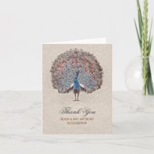 vintage peacock wedding thank you cards