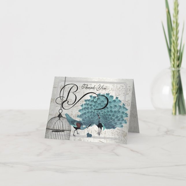 Vintage  Peacocks Bird Cage Wedding Thank You (Front)