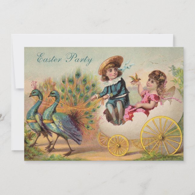 Vintage Peacocks & Egg Carriage Easter Party Invitation (Front)