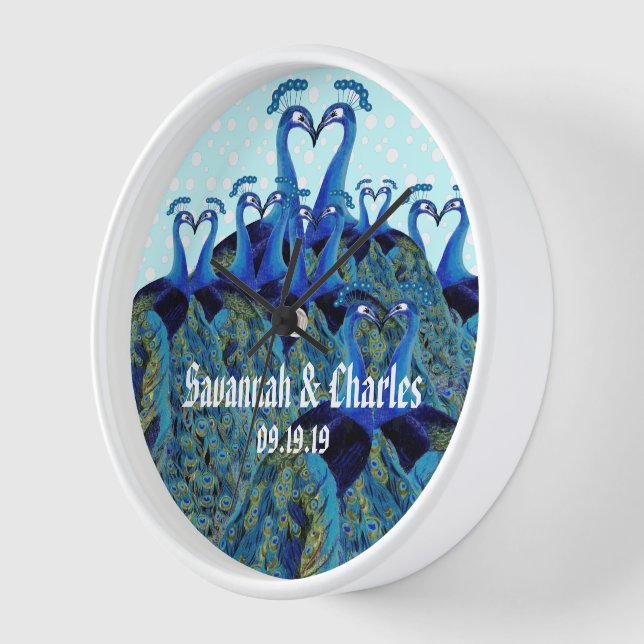 Vintage Peacocks Kissing Wedding Gifts Clock (Angle)